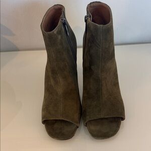 Donald Pliner Olive Suede Ankle Booties, Peep Toe Bootie